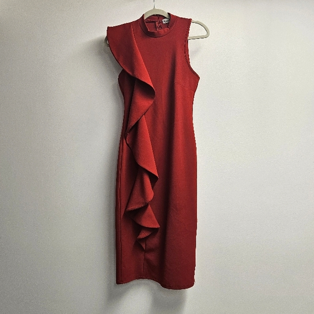 Almost Famous Red Ruffled Knee-Length Dress